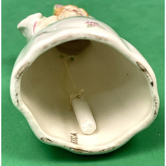VTG 4.5" Handpainted Ceramic Girl BELL Figurine Floral Bouquet Green Bonnet EUC - Picture 6 of 6